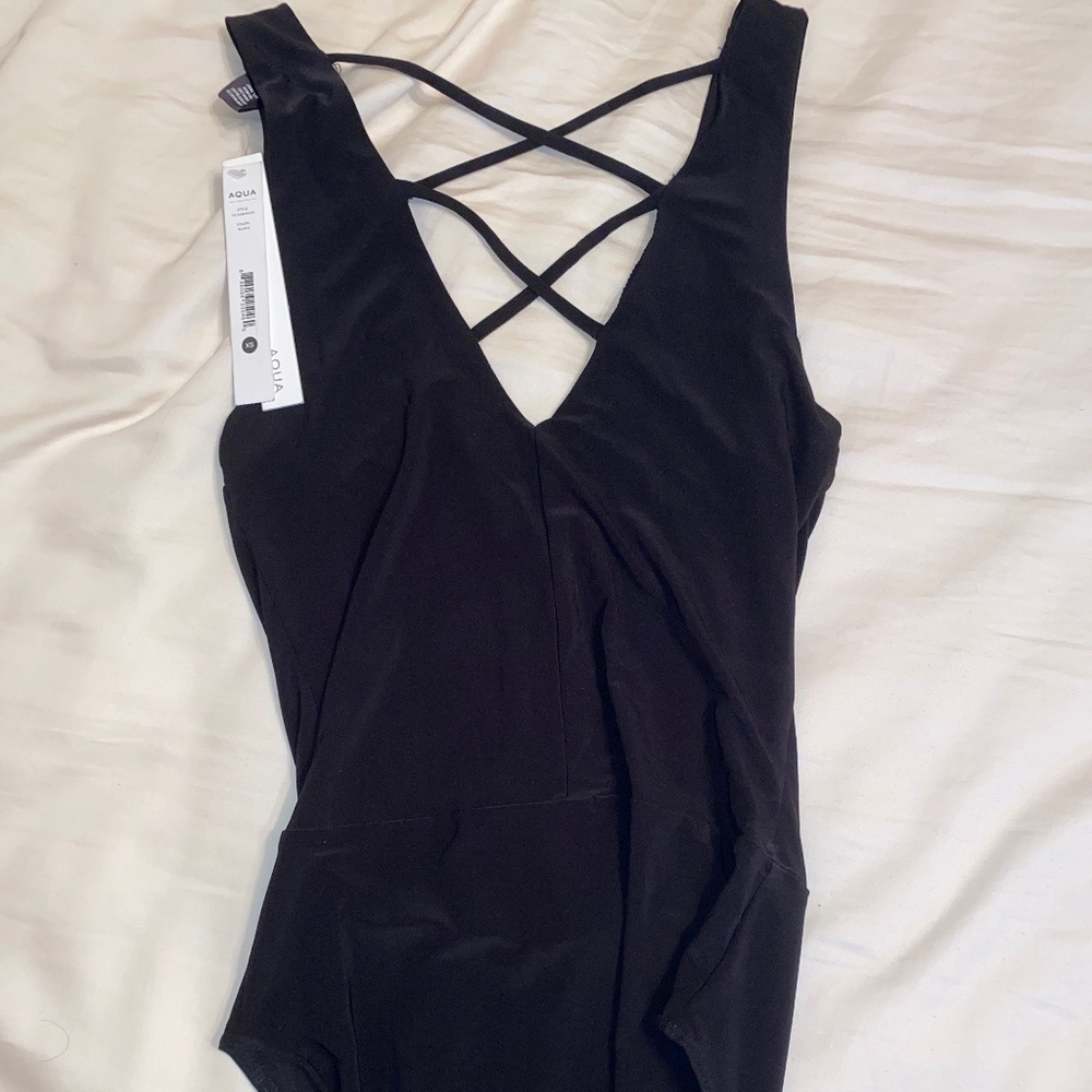 Black open front bodysuit!